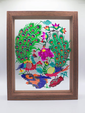 Paper Cutting - Peacocks Among Peonies