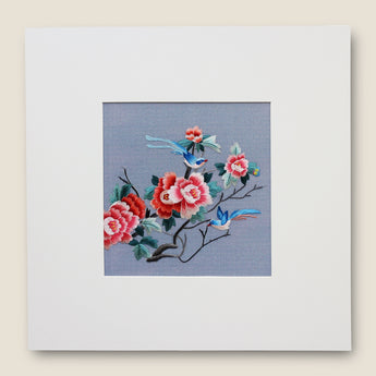 Suzhou Embroidery - Red Peonies and Bluebirds
