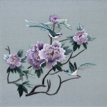 Suzhou Embroidery - Purple Peonies and Birds