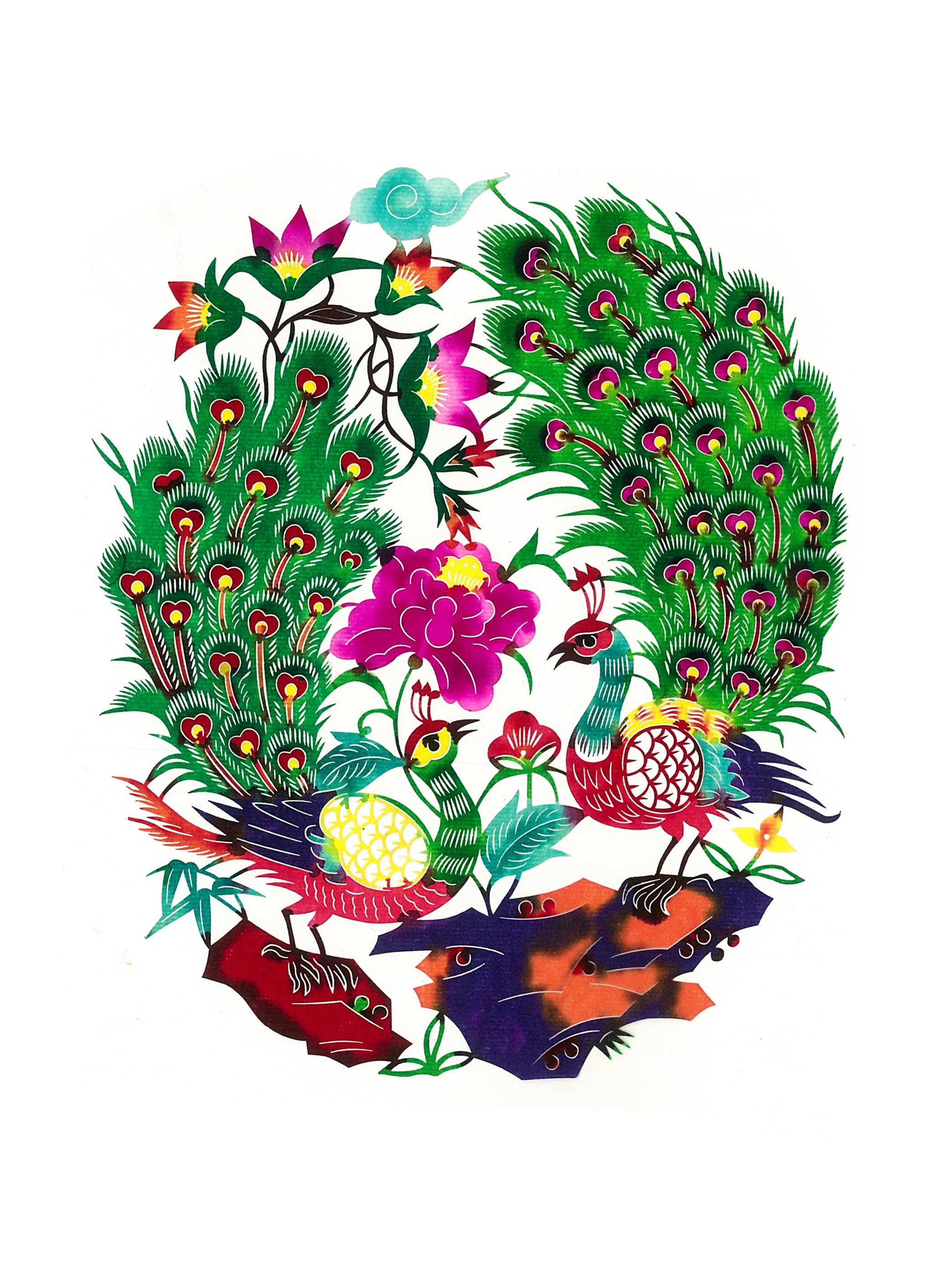 Paper Cutting - Peacocks Among Peonies