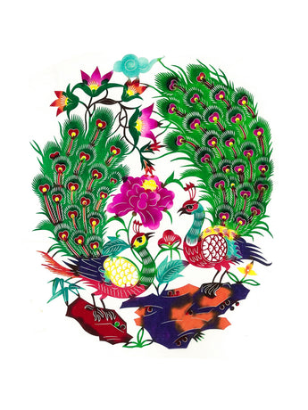 Paper Cutting - Peacocks Among Peonies