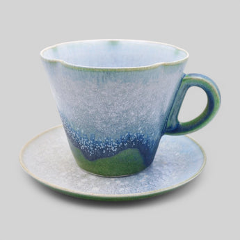 Hand-Painted Ceramic Coffee Cup Set - Waxwing & Golden Berries