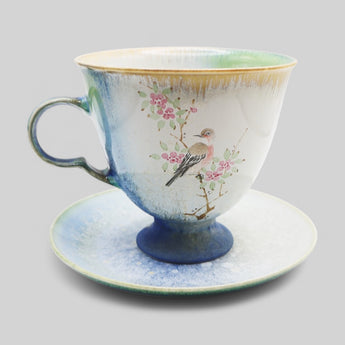 Hand-Painted Ceramic Coffee Cup Set - Rosefinch & Peach Blossom