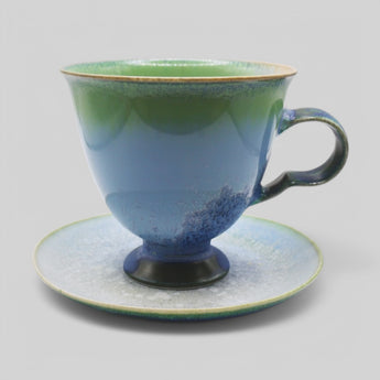 Hand-Painted Ceramic Coffee Cup Set - Rosefinch & Peach Blossom