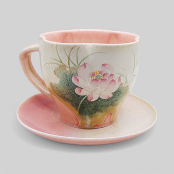 Hand-Painted Ceramic Coffee Cup Set - Lotus Serenity