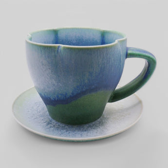 Hand-Painted Ceramic Coffee Cup Set - Blue Hydrangea