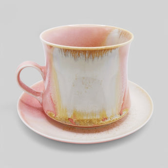 Hand-Painted Ceramic Coffee Cup Set - Spring Finch & Plum Blossom