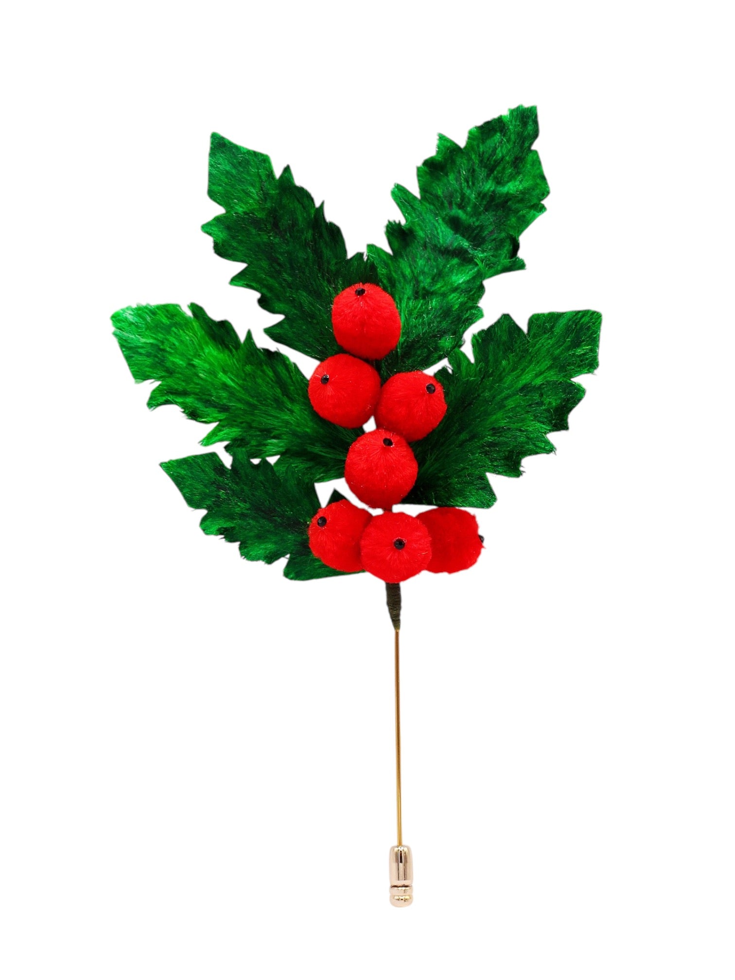 Christmas Velvet Flower Brooch - Holly