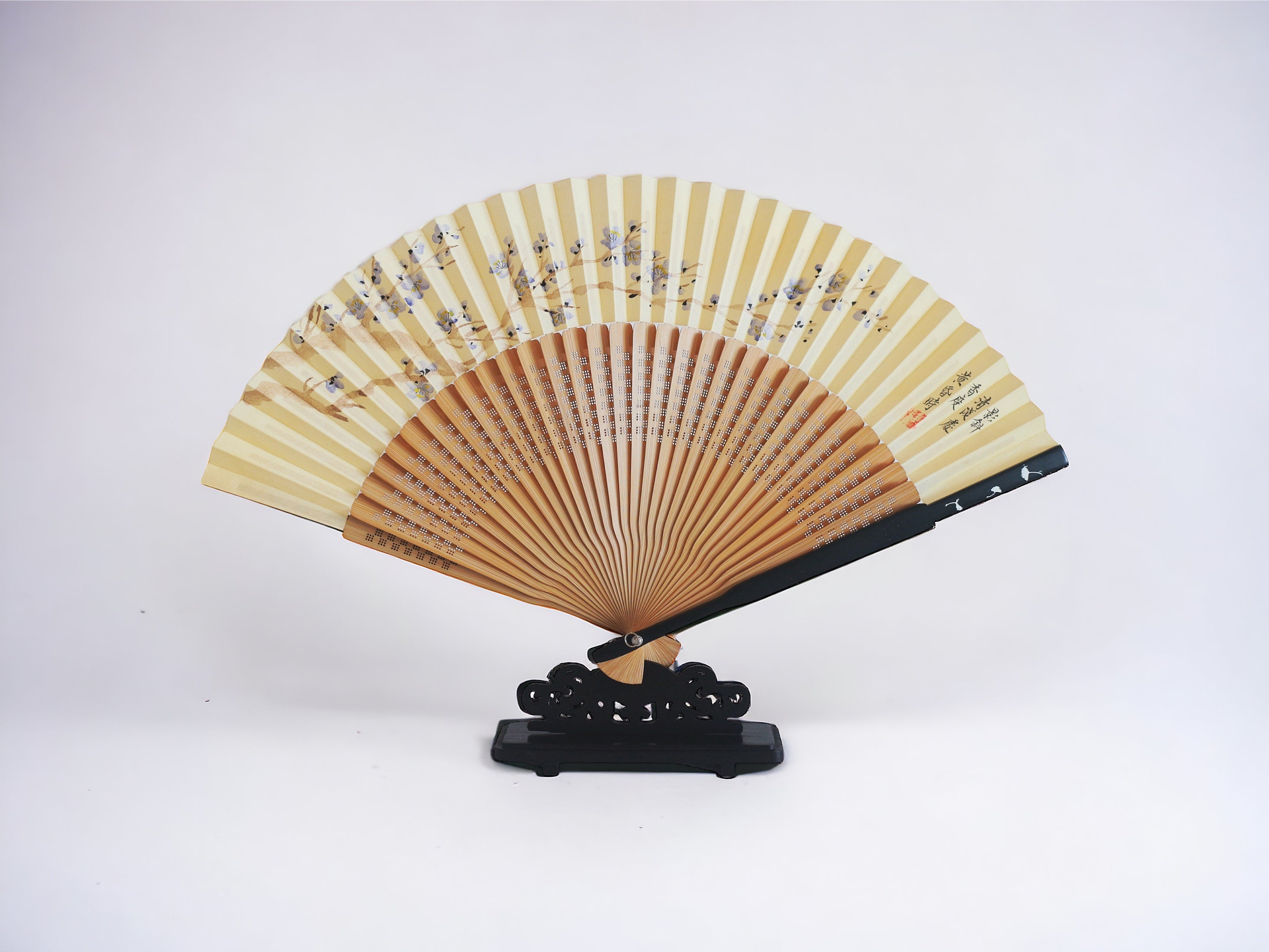 Hand-Painted Silk Folding Fan - Plum Blossom