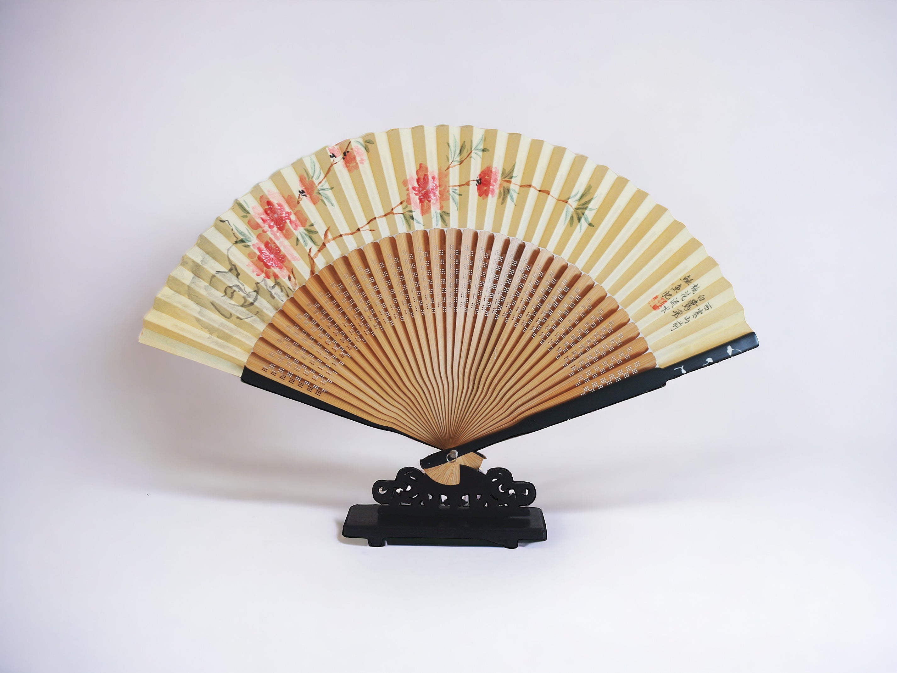 Hand-Painted Silk Folding Fan - Peach Blossom