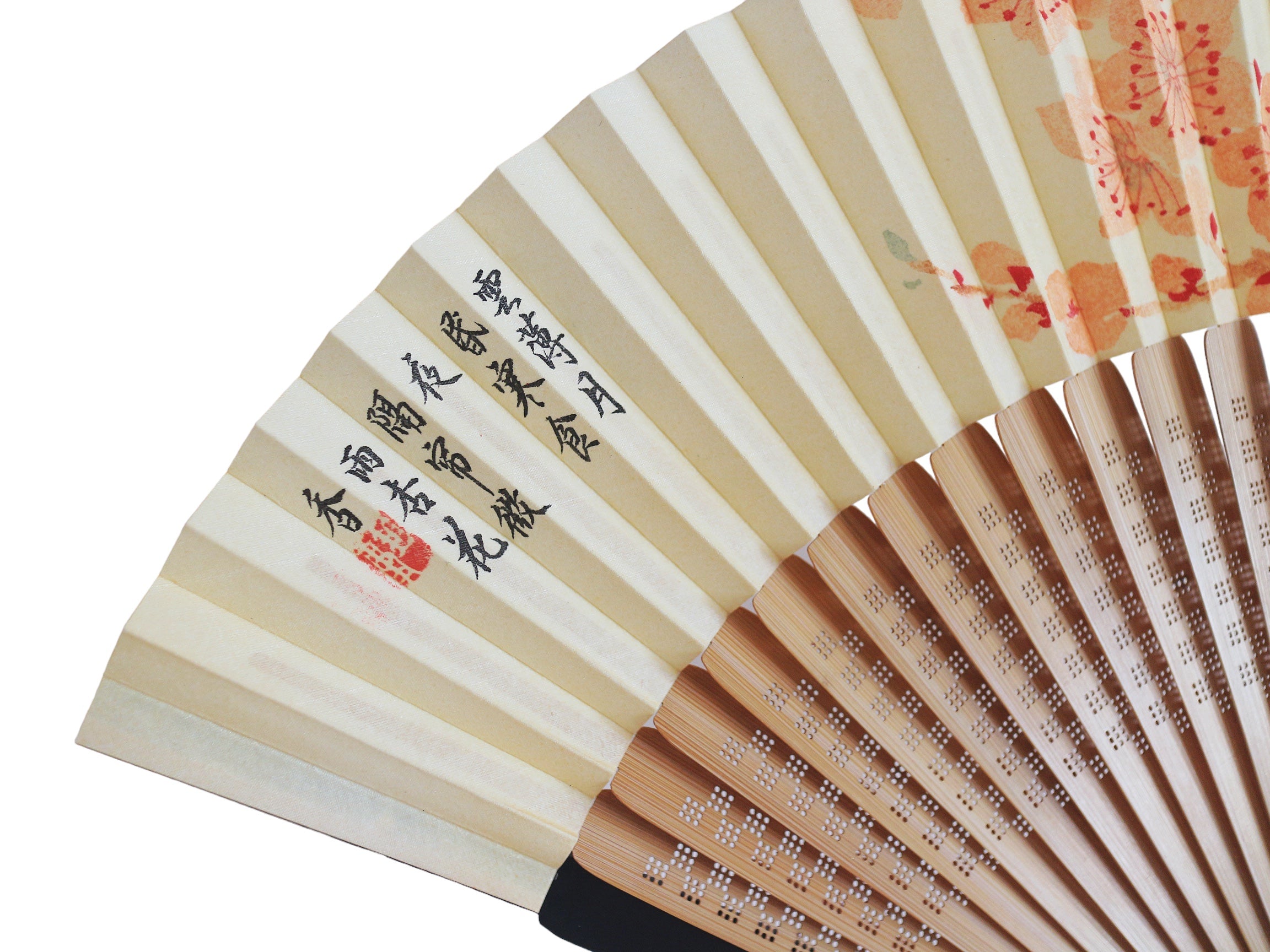 Hand-Painted Silk Folding Fan -  Apricot Blossom