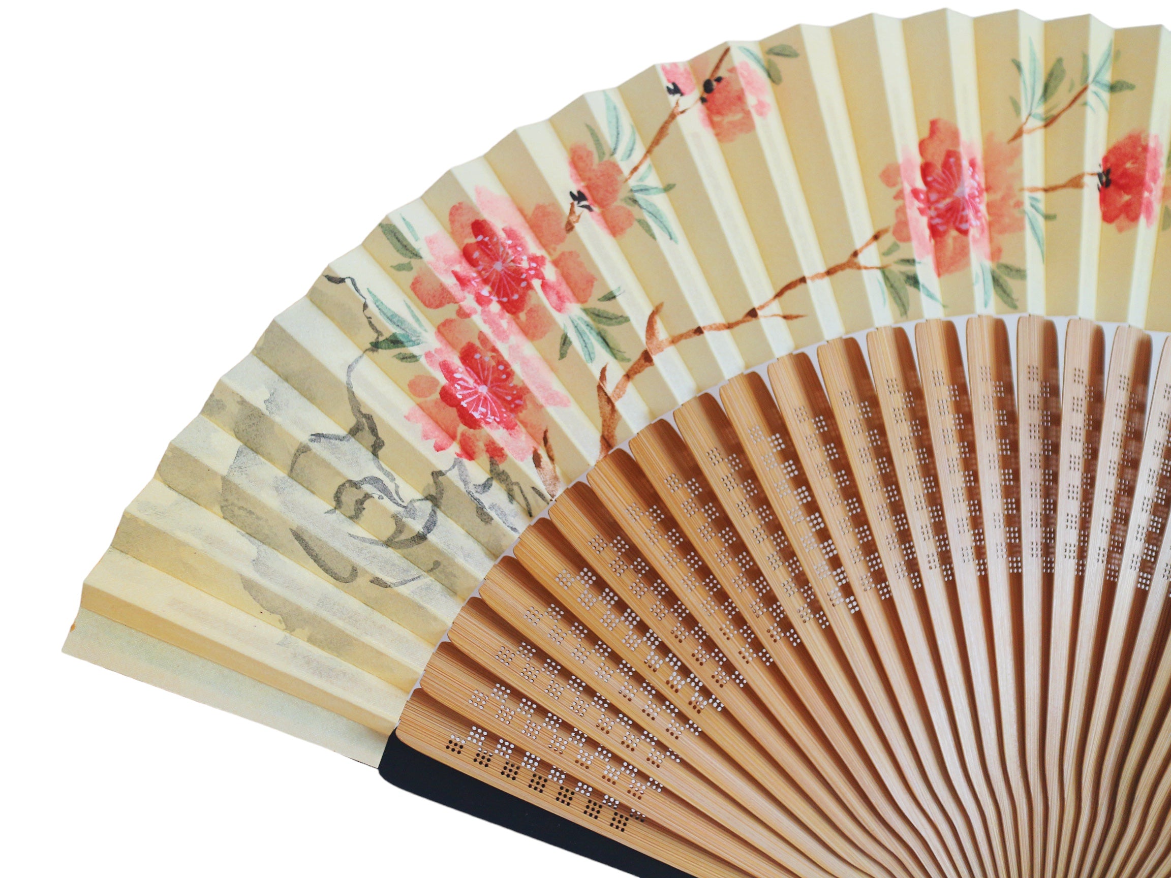 Hand-Painted Silk Folding Fan - Peach Blossom