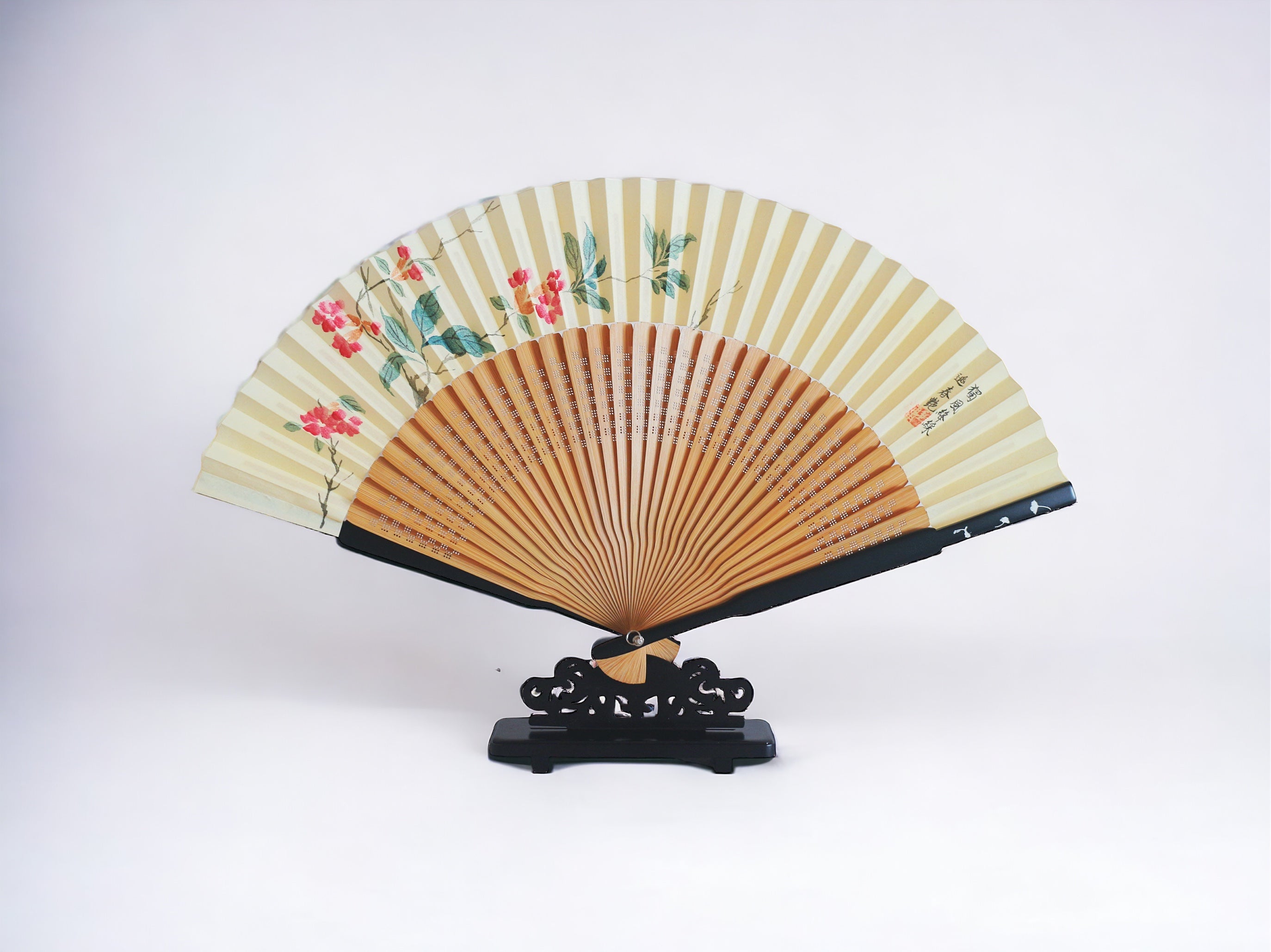 Hand-Painted Silk Folding Fan - Pomegranate