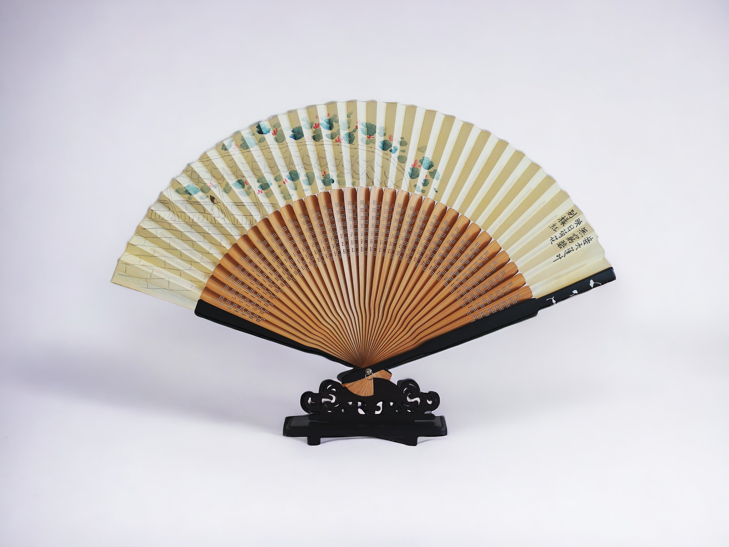 Hand-Painted Silk Folding Fan - Lotus