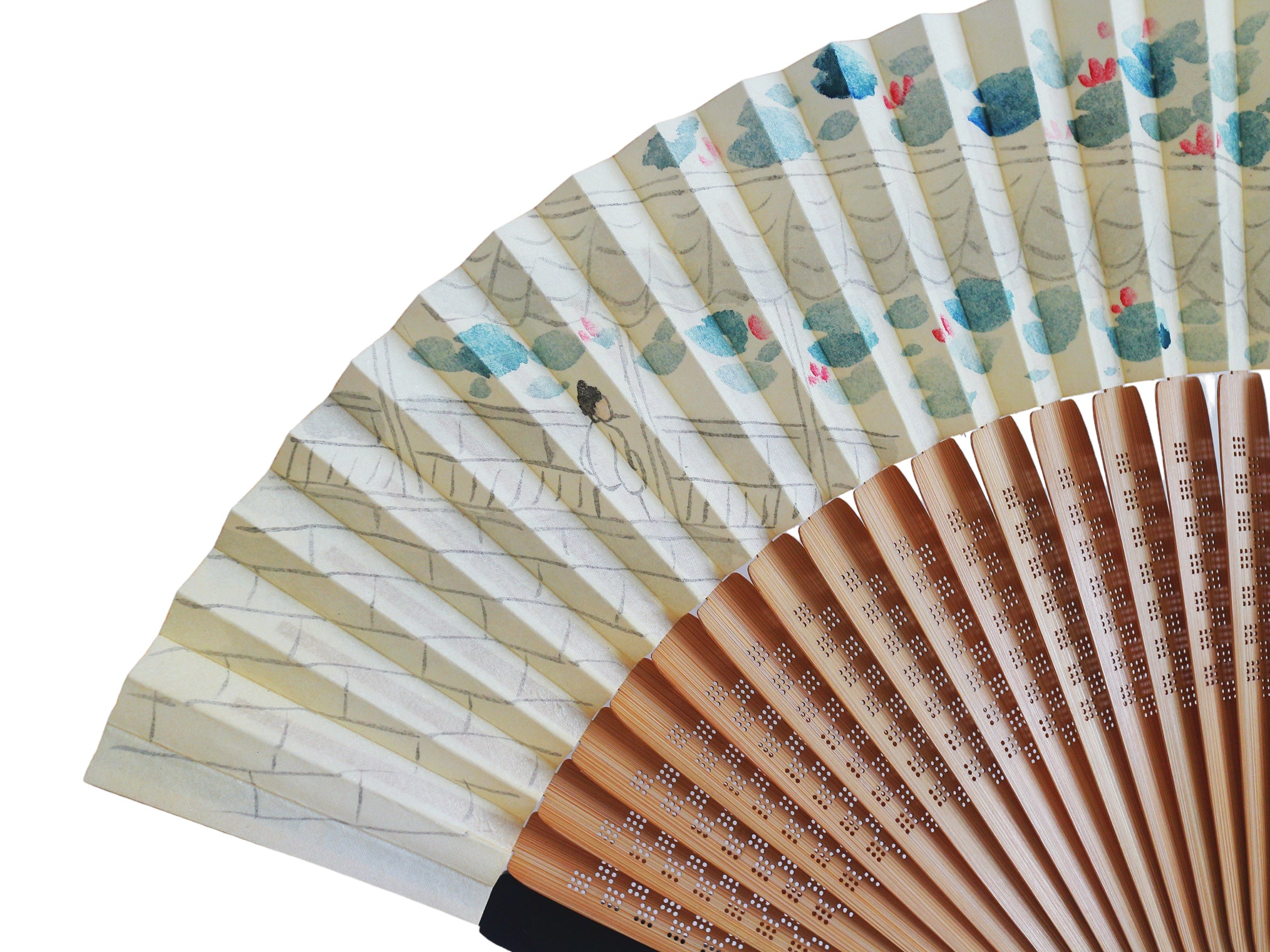 Hand-Painted Silk Folding Fan - Lotus