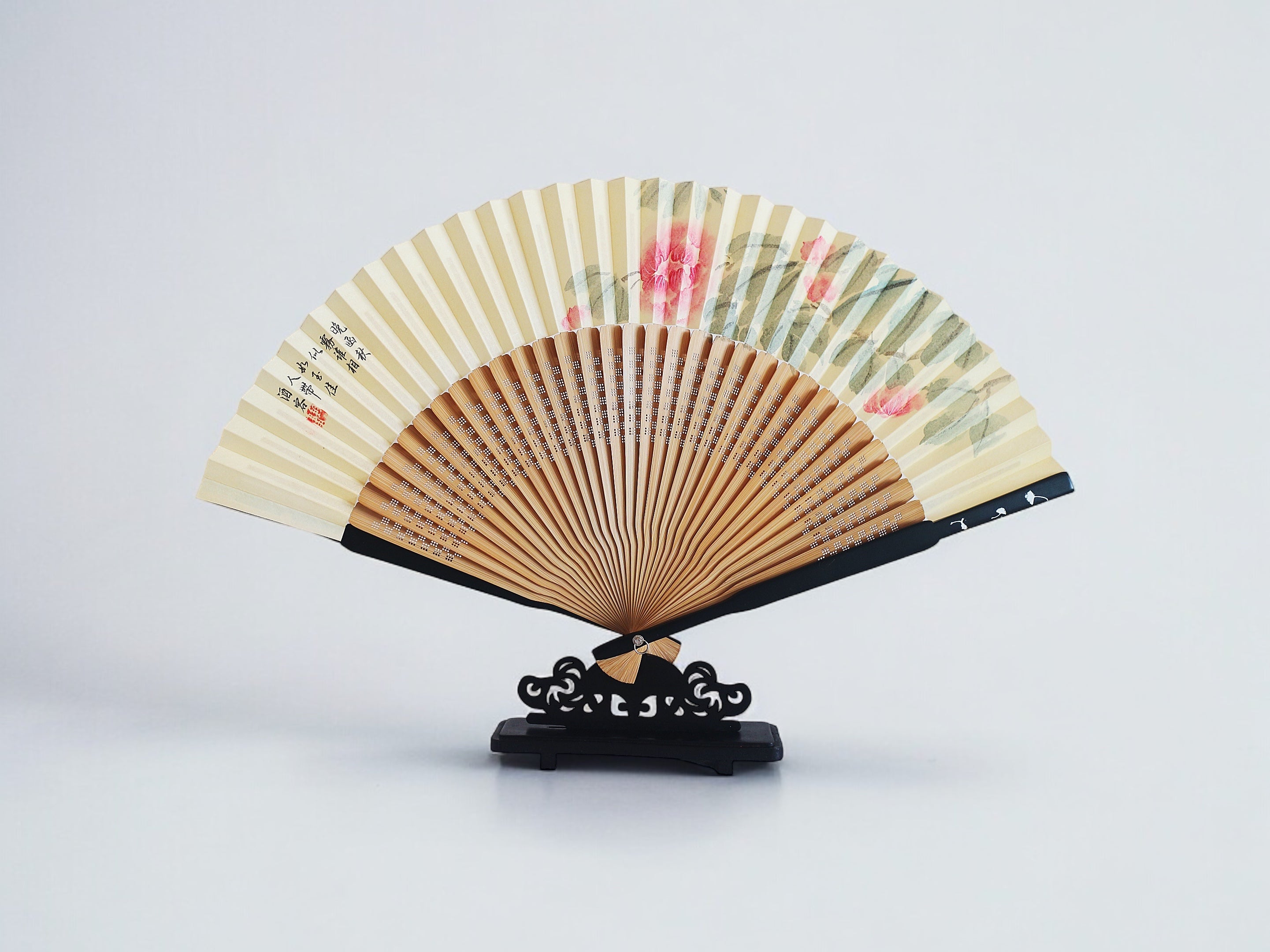 Hand-Painted Silk Folding Fan - Hibiscus