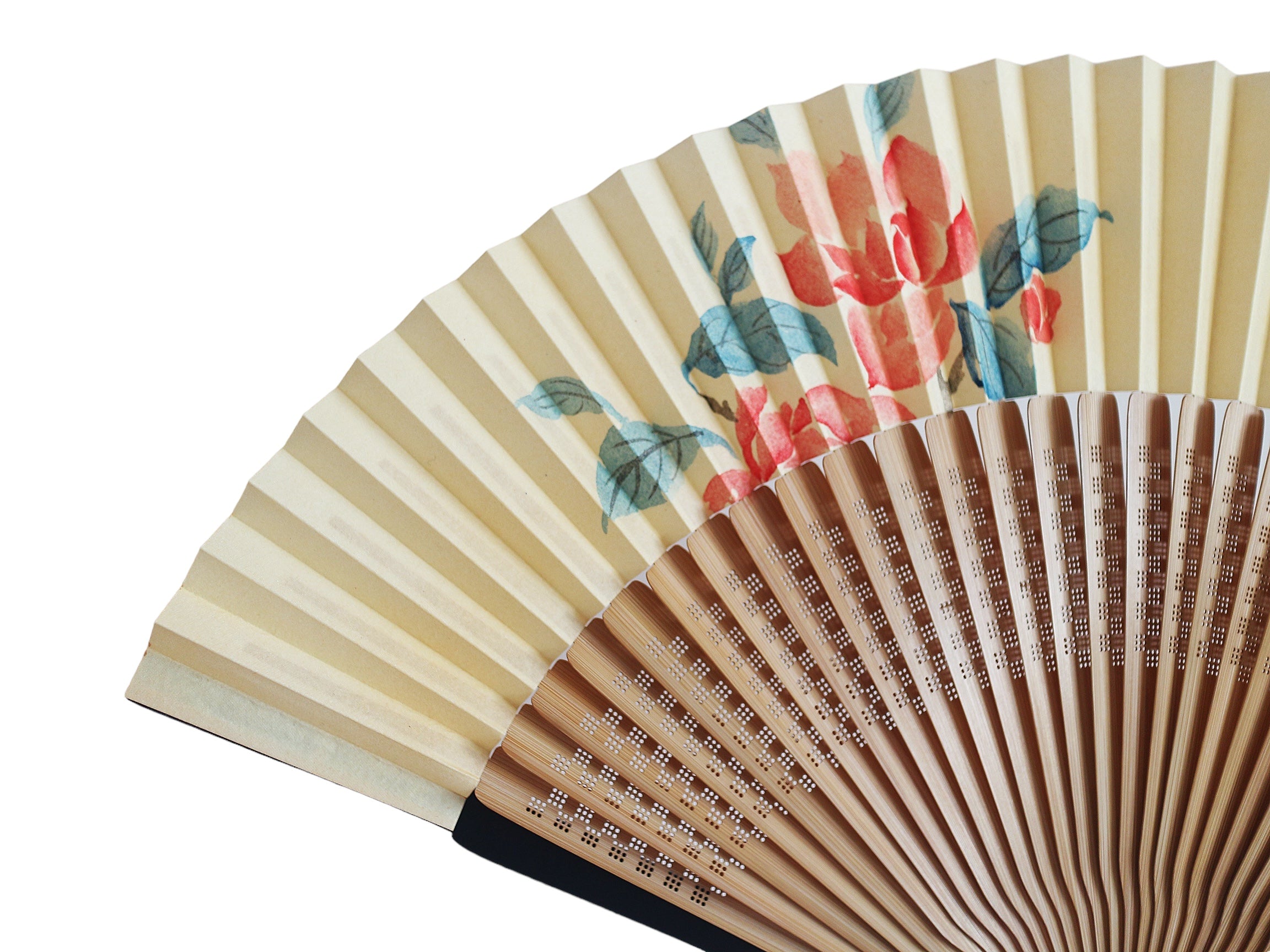 Hand-Painted Silk Folding Fan - Camellia