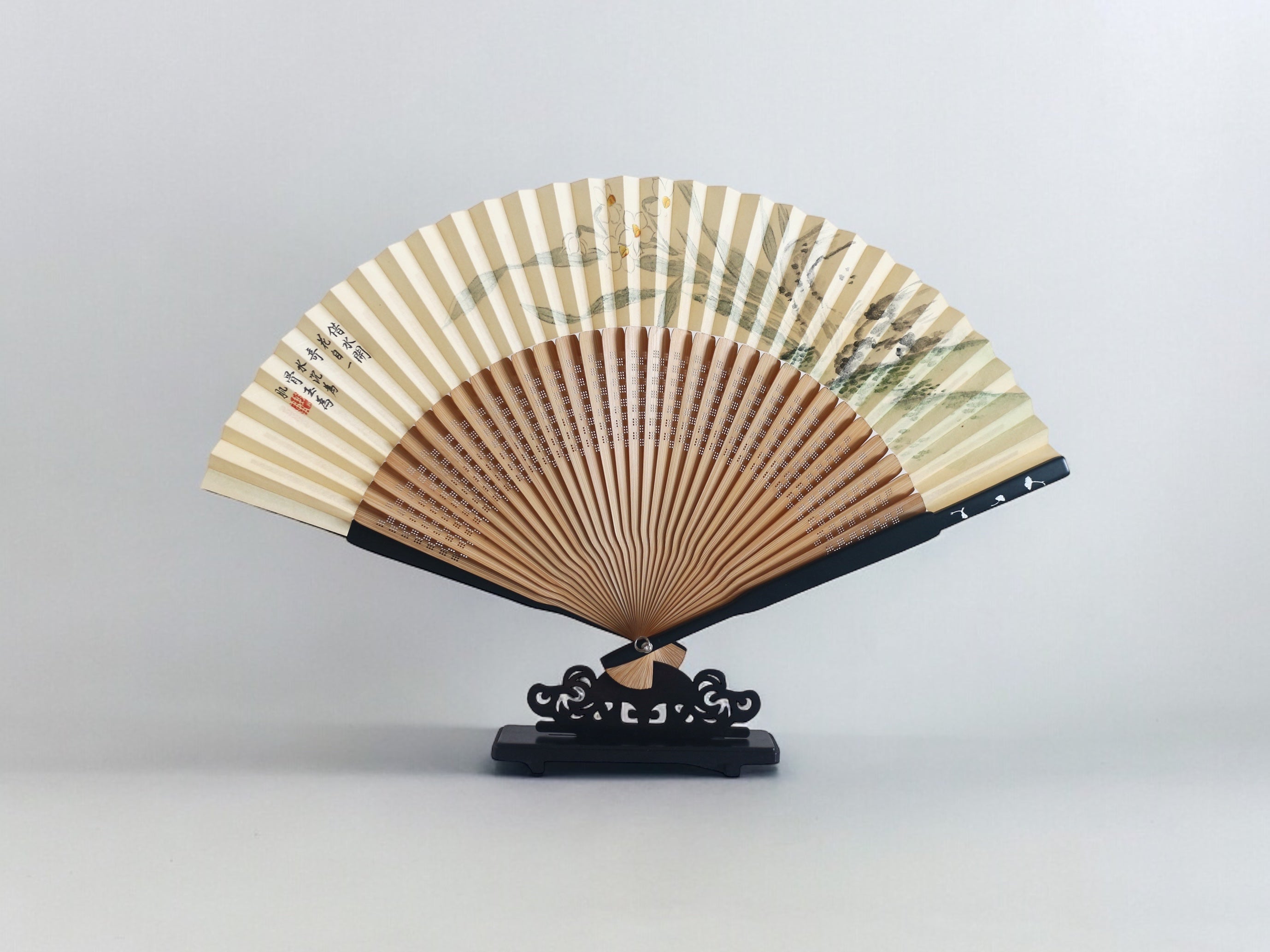 Hand-Painted Silk Folding Fan - Daffodil