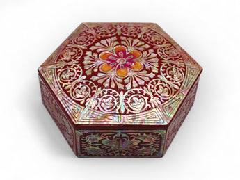 Red Hexagonal Lacquer Jewellery Box