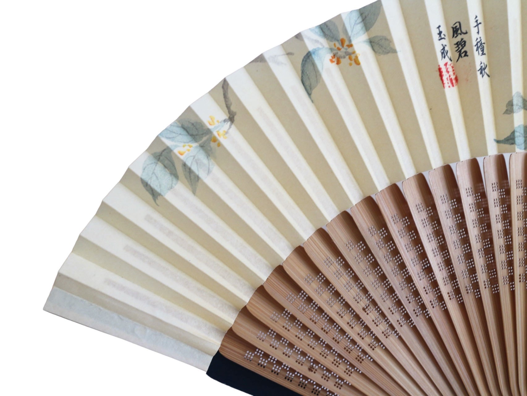 Hand-Painted Silk Folding Fan - Osmanthus