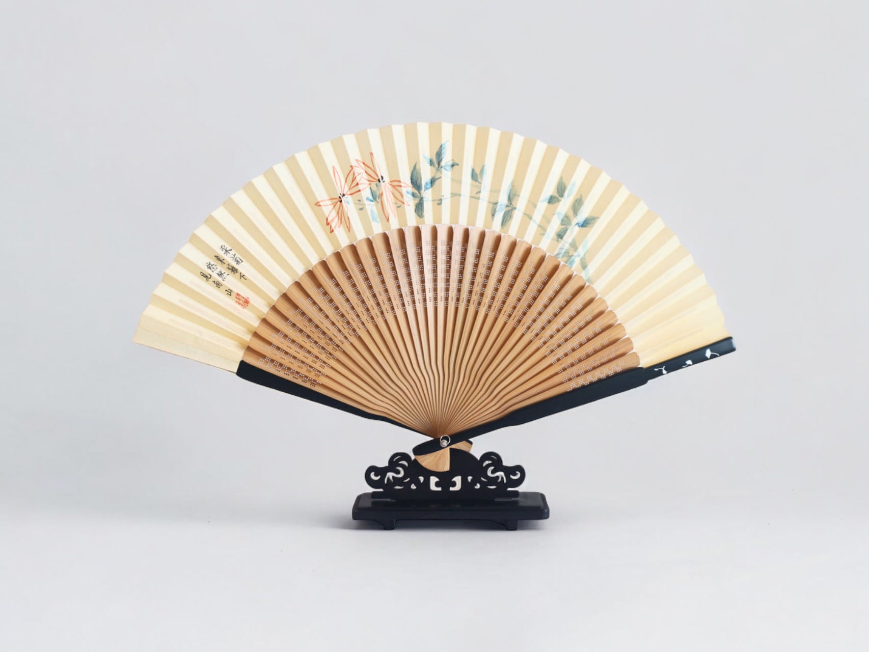 Hand-Painted Silk Folding Fan - Chrysanthemum